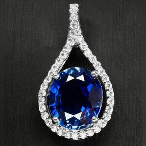 9.3ct Royal Blue Sapphire Pendant 14k on Silver .925 Necklace